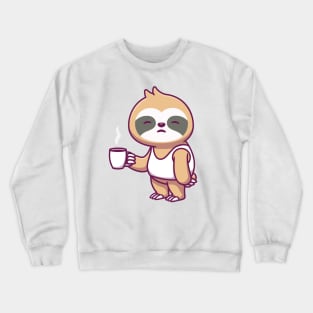 Cute Sleepy Sloth Holding Cup Coffee Crewneck Sweatshirt